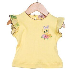 Monnalisa Tweety Bird Girls' Ruffled Appliqué Top w/ Tags Size: 3M